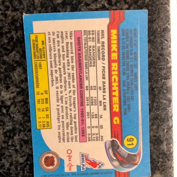 Mike Richter O PEE CHEE 1991 #91 hockey card!!! - Picture 2 of 2